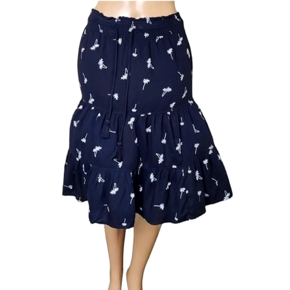 Sonoma Black A-Line Skirt with White Tropical Palm Design
